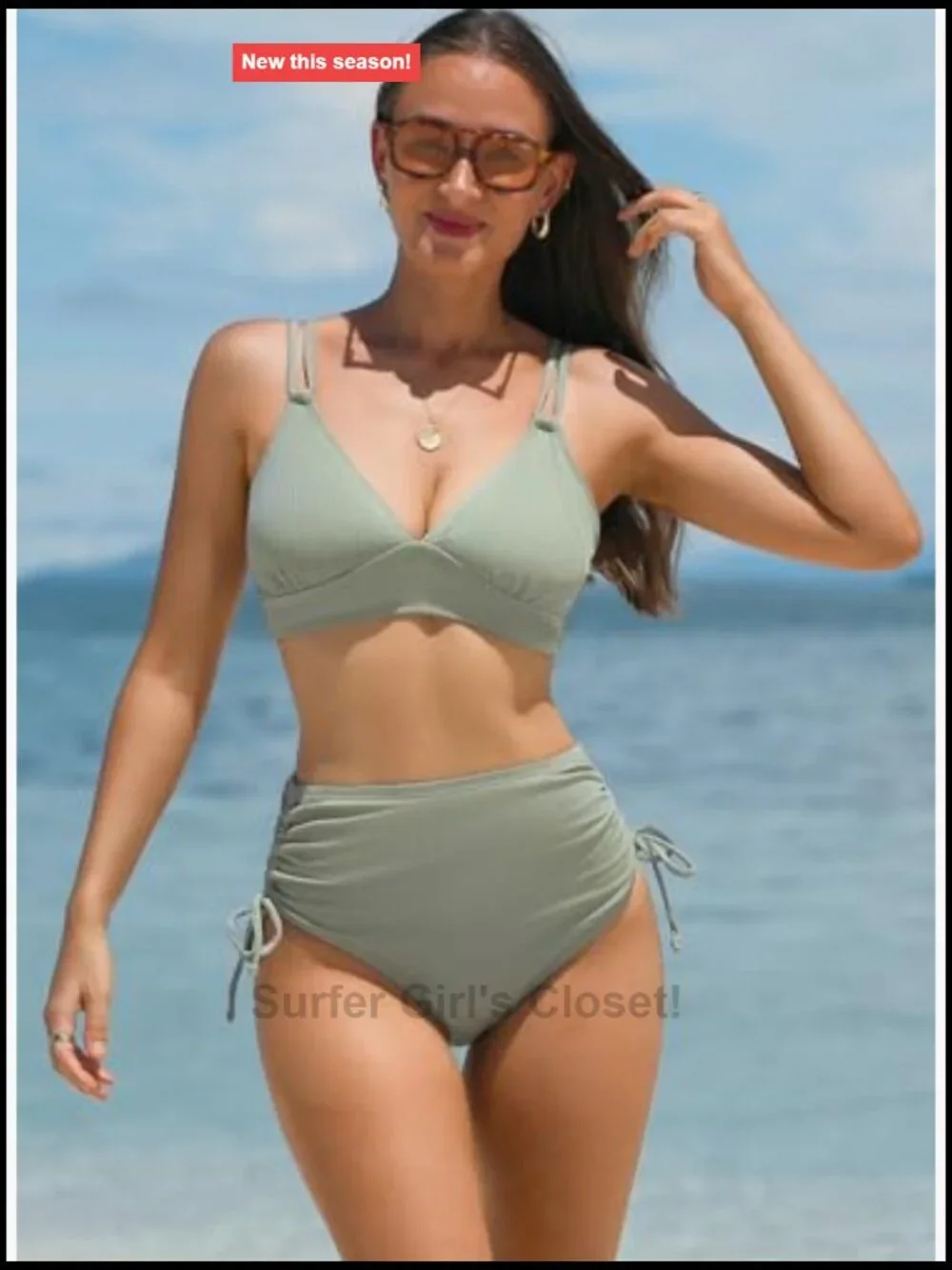 Women's V Neck High Waisted Ruched Tummy Control Bikini Set 2 Piece